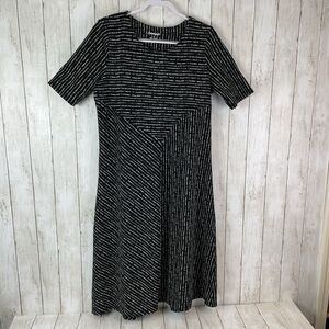 Serengeti Midi Dress Women’s Sz L Short Sleeve Fit & Flare A-line Black …